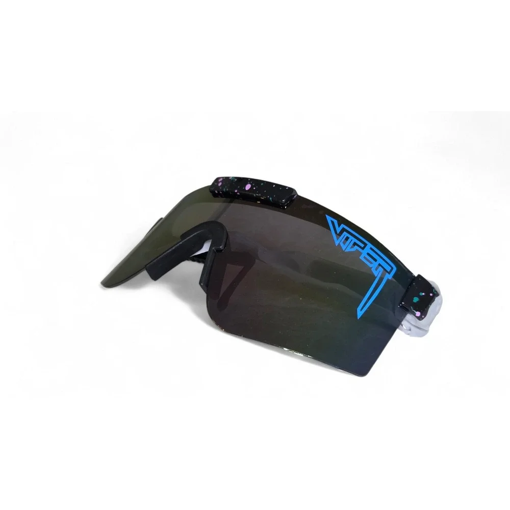 Shield Wrap Sunglasses Black Splatter Frame‎ Purple Teal Mirror Lens Sport